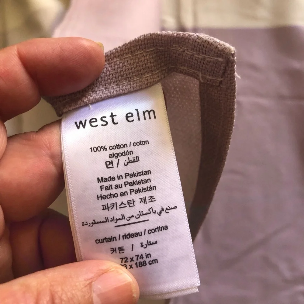 West Elm Shower Curtain 100% Organic Cotton Color Block 72